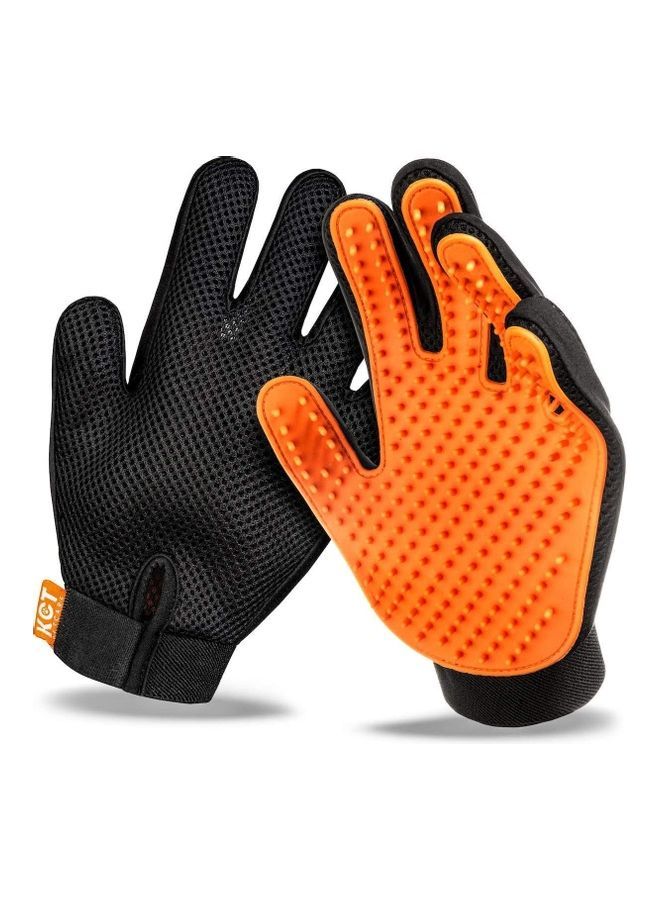 NIBEMINENT Pet Care Grooming Gloves Black/Orange 9inch - Image 2