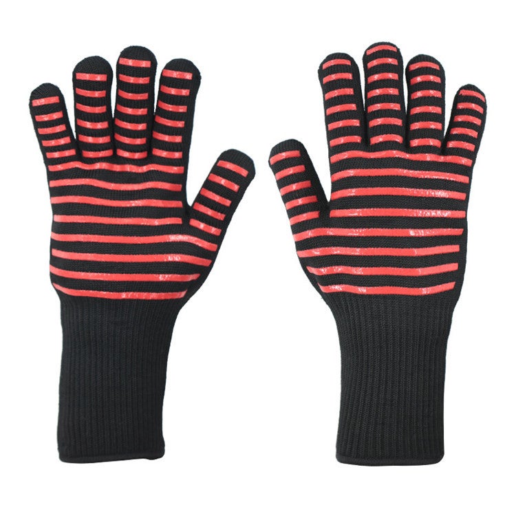 New 800°C Silicone BBQ Oven Gloves Striped red (one pack) Striped red (one pack)
