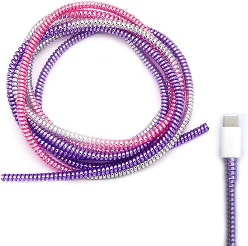 Redclip Cable Protectors Metallic Finish Spiral (2 Pcs) Wire Repair/Pet Cord Protectors/Headphone Saver, Cable Wrap/Cover for Mac Charging Cable, USB Tube, Earphone (Multicolor) - Image 1