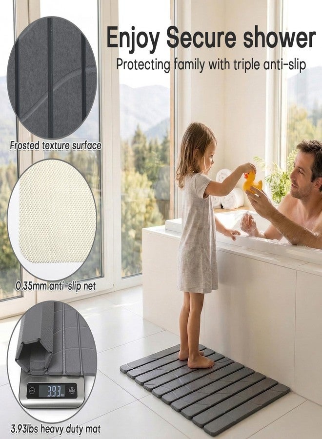 Linidcoud Foldable Stone Bath Mat, Non Slip Large Diatomaceous Shower Mat, Super Absorbent Quick Drying Stone Mat for Bathroom Kitchen Floor Counter Sink,Easy to Clean & Store (24" x 16" Dark Gray) - Image 3