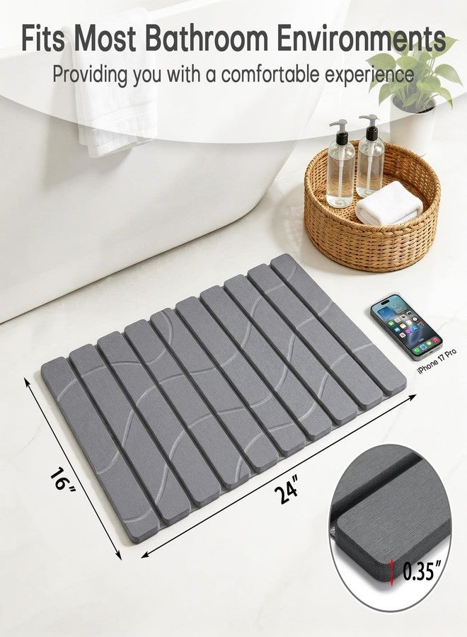 Linidcoud Foldable Stone Bath Mat, Non Slip Large Diatomaceous Shower Mat, Super Absorbent Quick Drying Stone Mat for Bathroom Kitchen Floor Counter Sink,Easy to Clean & Store (24" x 16" Dark Gray) - Image 2