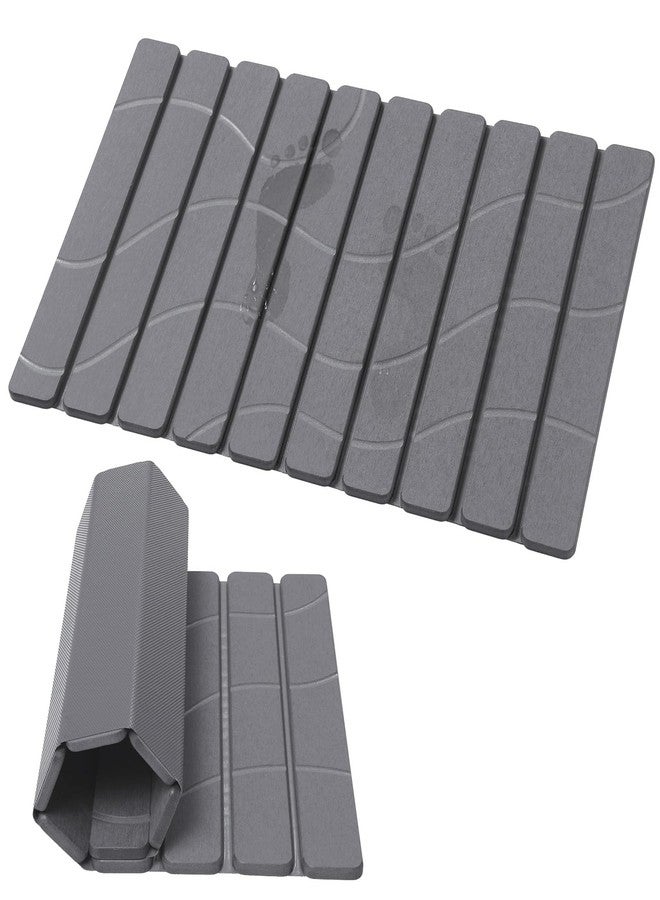 Linidcoud Foldable Stone Bath Mat, Non Slip Large Diatomaceous Shower Mat, Super Absorbent Quick Drying Stone Mat for Bathroom Kitchen Floor Counter Sink,Easy to Clean & Store (24" x 16" Dark Gray) - Image 1