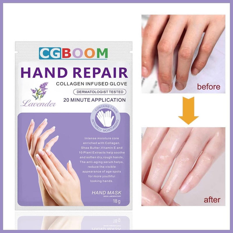 CGBOOM 5 Pairs Hand Masks Moisturizing Gloves, Hand Skin Repair Renew Mask Infused Collagen, Vitamins + Natural Plant Extracts for Dry, Aging, Cracked Hands (Lavender) - Image 4