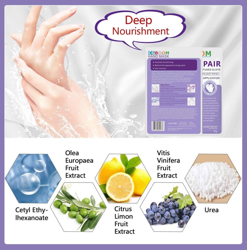 CGBOOM 5 Pairs Hand Masks Moisturizing Gloves, Hand Skin Repair Renew Mask Infused Collagen, Vitamins + Natural Plant Extracts for Dry, Aging, Cracked Hands (Lavender) - Image 3