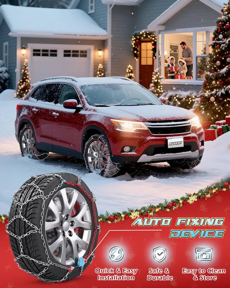 AUVEBY Snow-Chains Auto Fixing 1 Min Quick Fit Easy Installation Tire-Chains, Gifts for Safety, Portable Reusable Universal Emergency Tire Traction Chain for Passenger Car and SUV - Set of 2 (XM-120) - Image 2