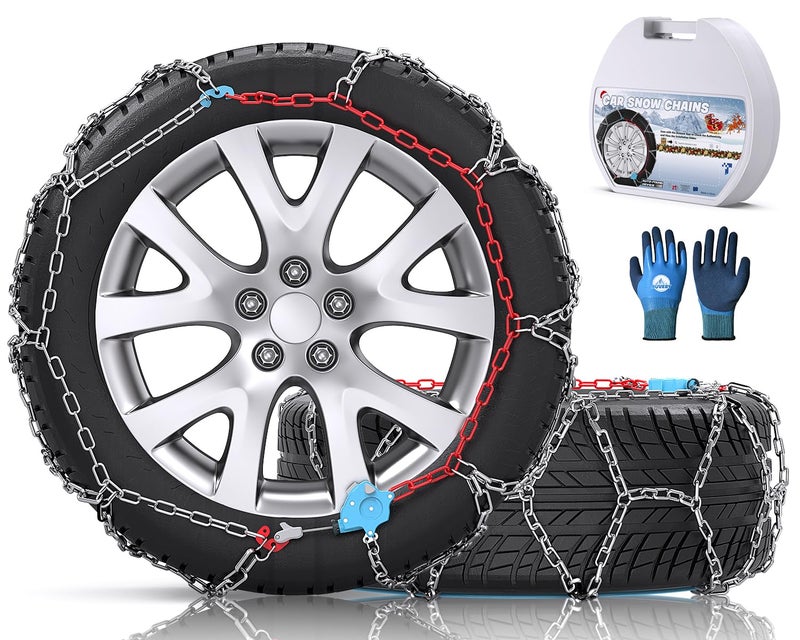 AUVEBY Snow-Chains Auto Fixing 1 Min Quick Fit Easy Installation Tire-Chains, Gifts for Safety, Portable Reusable Universal Emergency Tire Traction Chain for Passenger Car and SUV - Set of 2 (XM-120) - Image 1