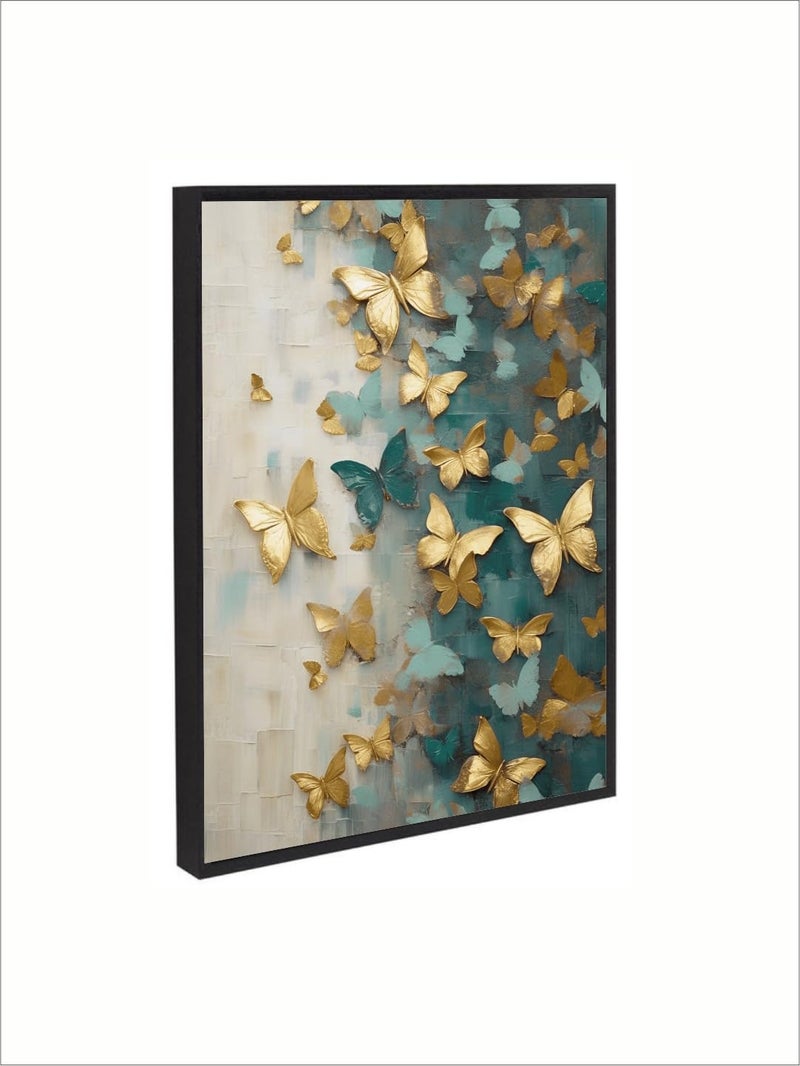 Artsense Golden Butterfly Escape | 20x30 Inch Wall Art | Textured Canvas in Black Floating Frame | Teal & Gold Luxury Decor - Image 4
