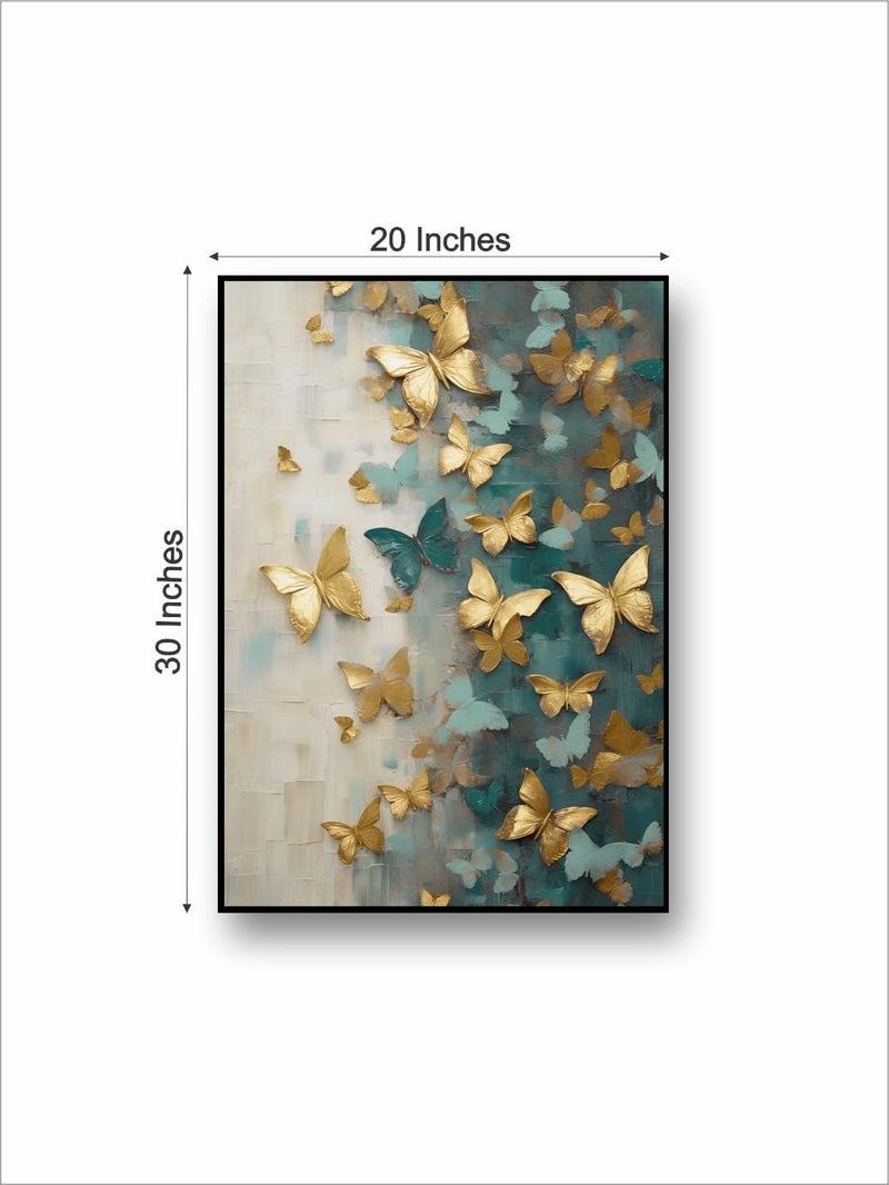 Artsense Golden Butterfly Escape | 20x30 Inch Wall Art | Textured Canvas in Black Floating Frame | Teal & Gold Luxury Decor - Image 5