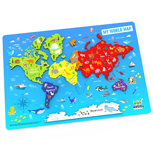 Webby Wooden Educational World Continent Map, Continents Learning, Board Puzzle for 4, 5, 6, 7, 8 Year Old Kids - Image 2