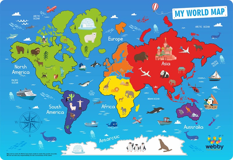 Webby Wooden Educational World Continent Map, Continents Learning, Board Puzzle for 4, 5, 6, 7, 8 Year Old Kids - Image 3
