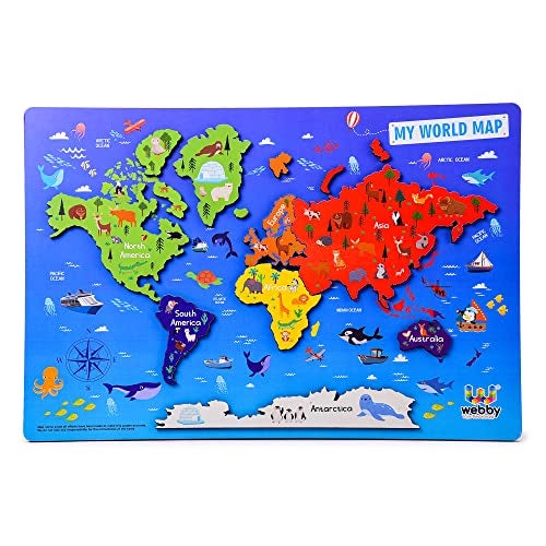 Webby Wooden Educational World Continent Map, Continents Learning, Board Puzzle for 4, 5, 6, 7, 8 Year Old Kids - Image 1