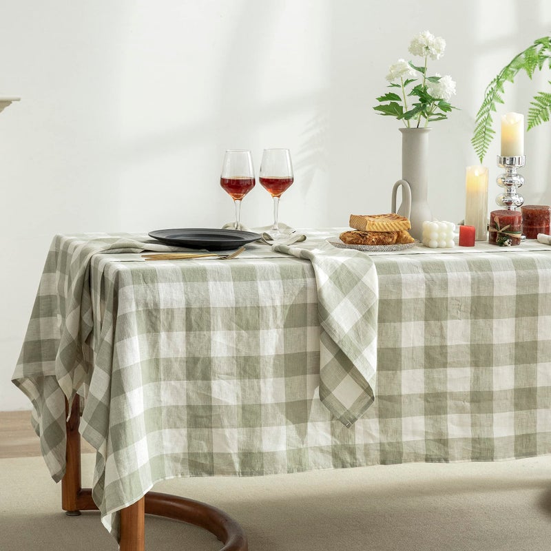 EVERLY 100% Yarn-Dyed Linen Rectangle Tablecloths 60x84Inches for Dining,Buffet Parties,Picnic,Events and Restaurants,Decorative Halloween,Thanksgiving Machine Washable Tablecloths-Sage Green Plaid - Image 4