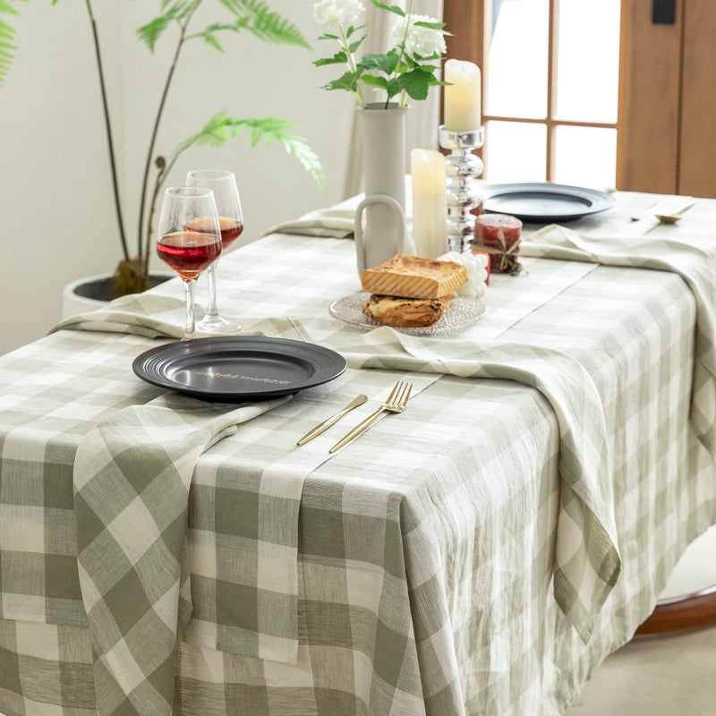 EVERLY 100% Yarn-Dyed Linen Rectangle Tablecloths 60x84Inches for Dining,Buffet Parties,Picnic,Events and Restaurants,Decorative Halloween,Thanksgiving Machine Washable Tablecloths-Sage Green Plaid - Image 5