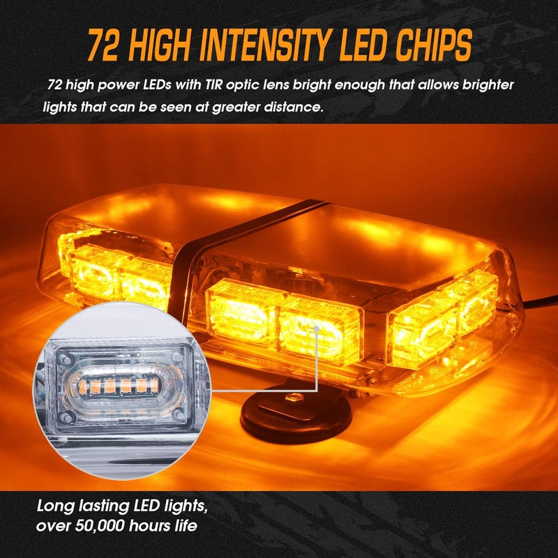 LINKITOM Rooftop LED Strobe Lights - 72 LED High Intensity Emergency Flashing Warning Light with Strong Magnet Base for 12-24V Vehicles (Amber) - Image 3