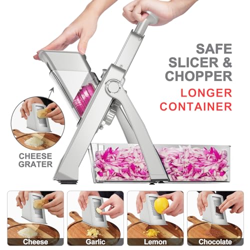 SUPMAKIN Safe Mandoline Slicer, Adjustable Vegetable Food Slicer and Chopper, Potato Fries Fry Cutter, Veggie Salad Chopper, New Kitchen Chopping Artifact Gifts 2026 (SliverGray) - Image 3
