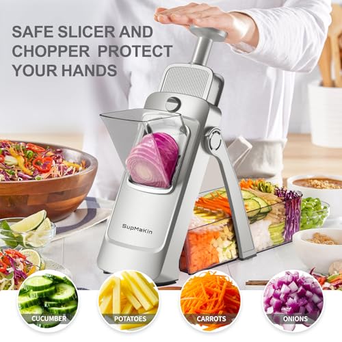 SUPMAKIN Safe Mandoline Slicer, Adjustable Vegetable Food Slicer and Chopper, Potato Fries Fry Cutter, Veggie Salad Chopper, New Kitchen Chopping Artifact Gifts 2026 (SliverGray) - Image 2