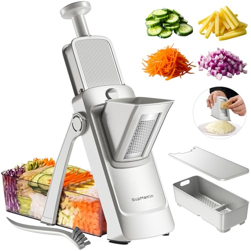 SUPMAKIN Safe Mandoline Slicer, Adjustable Vegetable Food Slicer and Chopper, Potato Fries Fry Cutter, Veggie Salad Chopper, New Kitchen Chopping Artifact Gifts 2026 (SliverGray) - Image 1