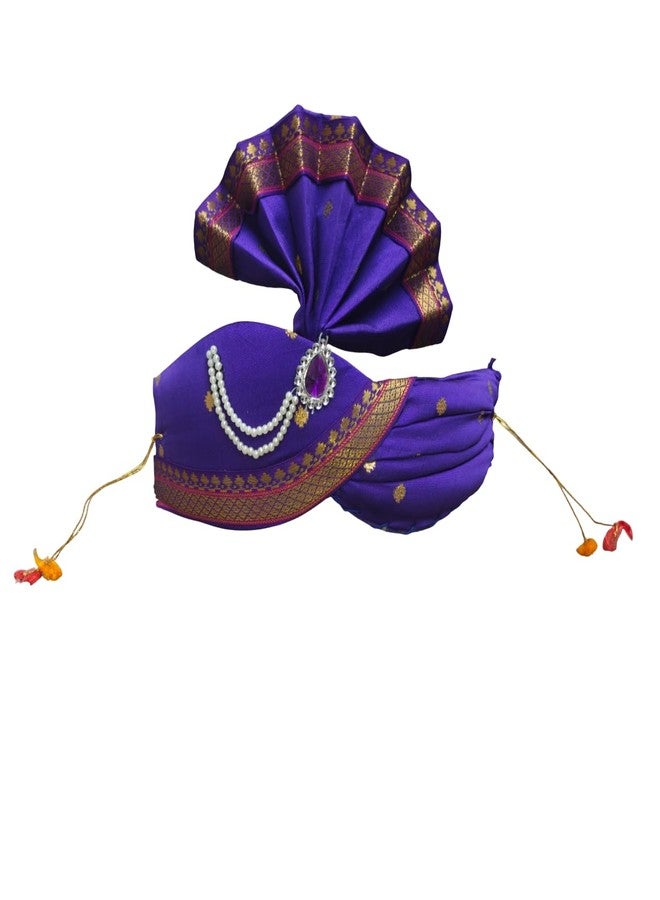 PUNYATVA Ganesh Feta Mukut (Turban, Butti, Blue) / Adjustable Ganesh Pheta, Gauri Ganpati Festival Decoration Accessories, Ganpati Jewellery, Crown, Makhar, Traditional Pagdi, God Idol Headgear - Image 1