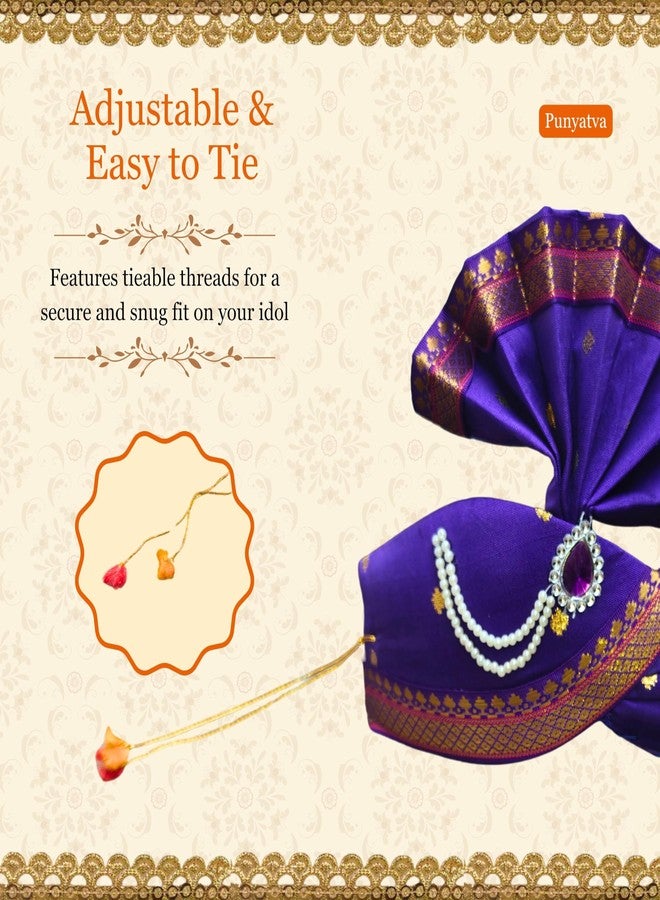 PUNYATVA Ganesh Feta Mukut (Turban, Butti, Blue) / Adjustable Ganesh Pheta, Gauri Ganpati Festival Decoration Accessories, Ganpati Jewellery, Crown, Makhar, Traditional Pagdi, God Idol Headgear - Image 5