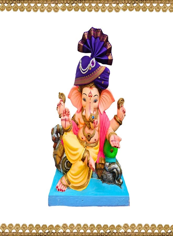 PUNYATVA Ganesh Feta Mukut (Turban, Butti, Blue) / Adjustable Ganesh Pheta, Gauri Ganpati Festival Decoration Accessories, Ganpati Jewellery, Crown, Makhar, Traditional Pagdi, God Idol Headgear - Image 2
