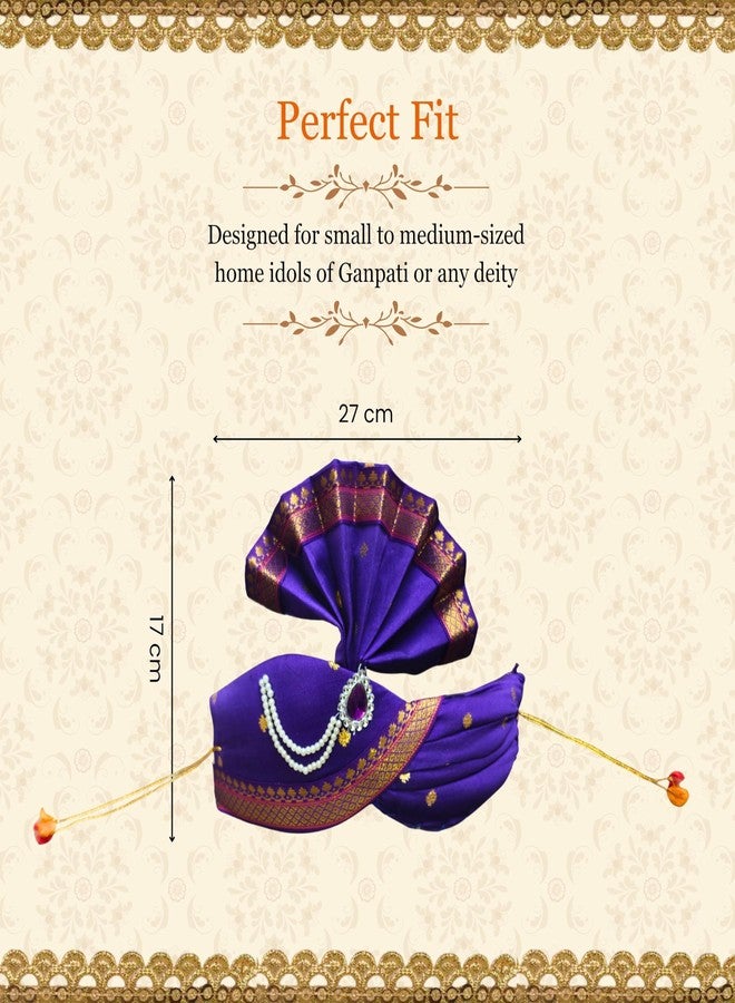 PUNYATVA Ganesh Feta Mukut (Turban, Butti, Blue) / Adjustable Ganesh Pheta, Gauri Ganpati Festival Decoration Accessories, Ganpati Jewellery, Crown, Makhar, Traditional Pagdi, God Idol Headgear - Image 4