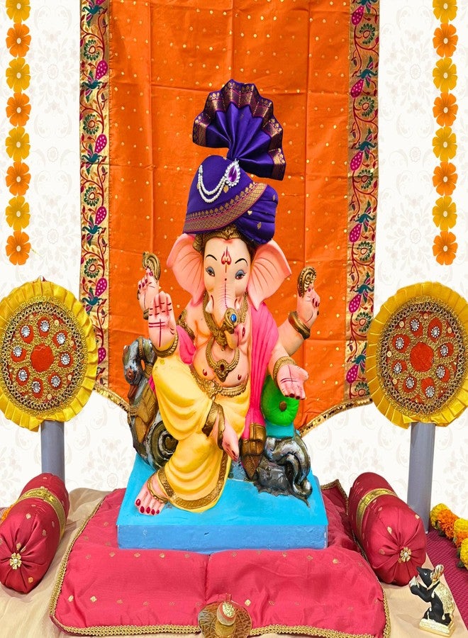 PUNYATVA Ganesh Feta Mukut (Turban, Butti, Blue) / Adjustable Ganesh Pheta, Gauri Ganpati Festival Decoration Accessories, Ganpati Jewellery, Crown, Makhar, Traditional Pagdi, God Idol Headgear - Image 3