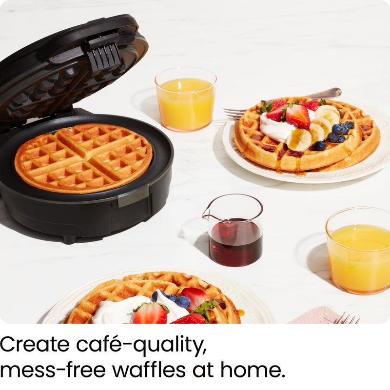 Chefman Anti-Overflow Belgian Waffle Maker w/Shade Selector, Temperature Control, Mess Free Moat, Round Iron w/Nonstick Plates & Cool Touch Handle, Measuring Cup Included, Black - Image 2