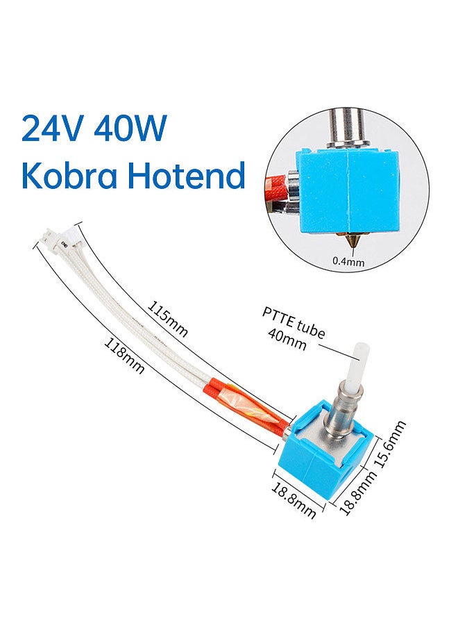 Generic - Kobra Hotend 24V40W for 3D Printer Replacement Compatible with Anycubic Kobra 3D Printer with Brass Nozzle and Aluminum Heat Block Head Extruder 0.4mm Nozzle Suitable for 1.75mm Filaments - Image 1