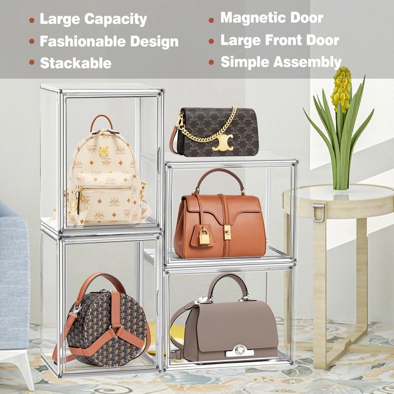 DAYOOH 5 Pcs Super Large Acrylic Display Case Purse Handbag Storage Organizer for Closet Clear Stackable Bag Storage Boxes for Books, Boots, Collectibles, Cosmetic - Image 3