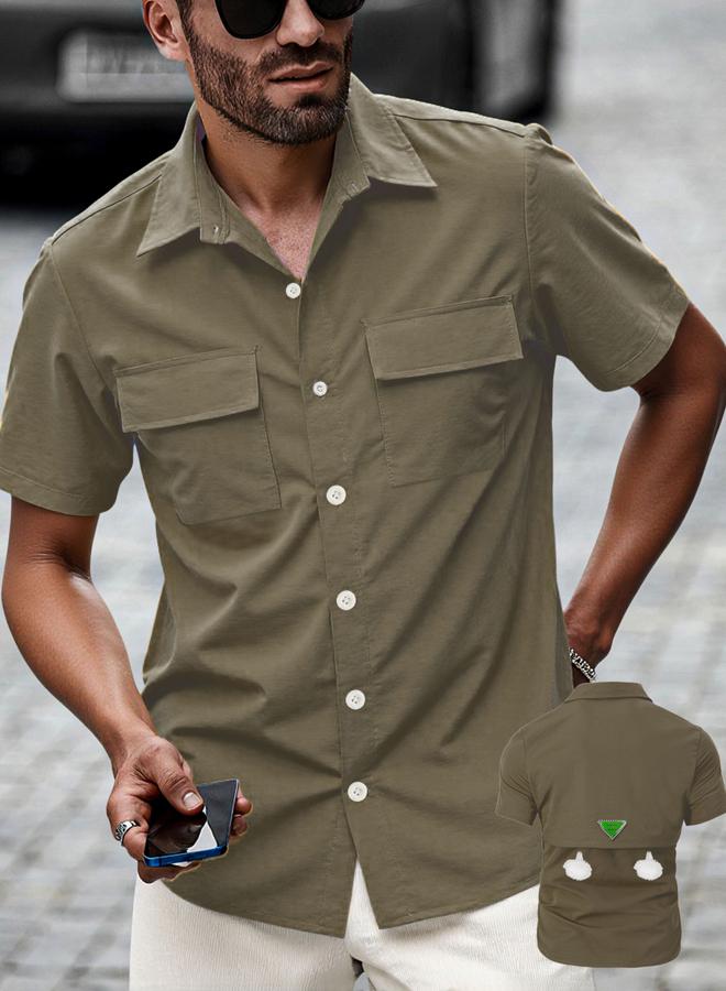 Take Two Men Casual Utility Work Shirt With Flap Pocket - Image 1