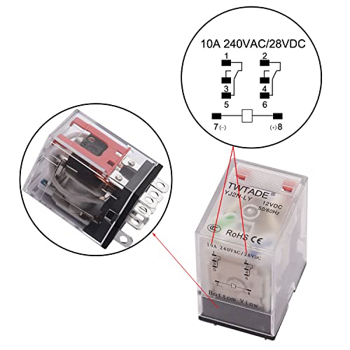 TWTADE/AC 220V Electromagnetic Power Coil Relay 10A 8 Pins DPDT 2NO 2NC with Indicator Light and Socket Base -YJ2N-LY - Image 4