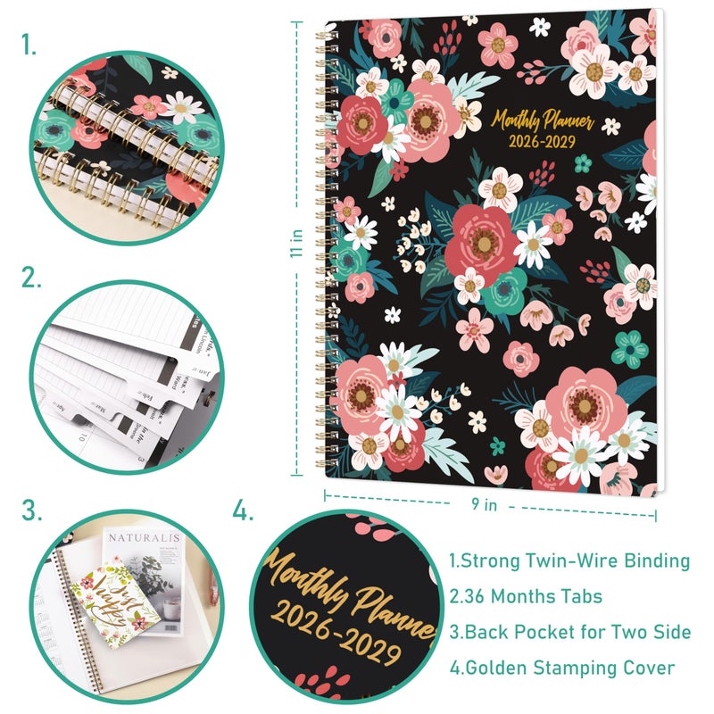 Tersus 2026-2029 Monthly Calendar/Planner - 3 Year Planner from JULY 2026 - JUNE 2029, 9'' x 11'', 3 Year Calendar Planner with Monthly Tabs, Two-Side Pocket, Contacts Pages, Notes Pages - Image 3
