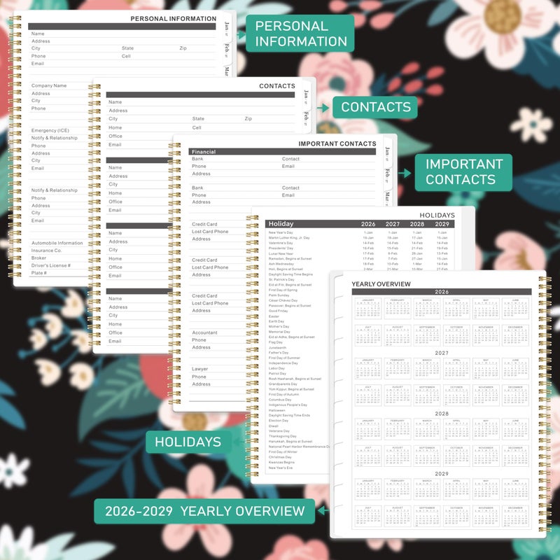 Tersus 2026-2029 Monthly Calendar/Planner - 3 Year Planner from JULY 2026 - JUNE 2029, 9'' x 11'', 3 Year Calendar Planner with Monthly Tabs, Two-Side Pocket, Contacts Pages, Notes Pages - Image 5