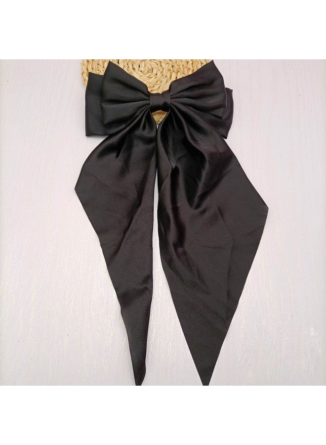 سالوسي ربطات شعر من الساتان، 4 قطع من ربطات الشعر الكبيرة وربطات الشعر بشريط كبير ومشابك الشعر وإكسسوارات الشعر للنساء والفتيات (أسود، أبيض، وردي فاتح، أزرق فاتح) - Image 4