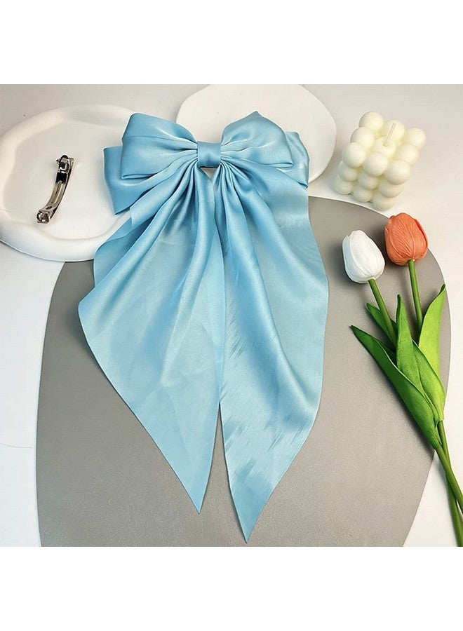 سالوسي ربطات شعر من الساتان، 4 قطع من ربطات الشعر الكبيرة وربطات الشعر بشريط كبير ومشابك الشعر وإكسسوارات الشعر للنساء والفتيات (أسود، أبيض، وردي فاتح، أزرق فاتح) - Image 3