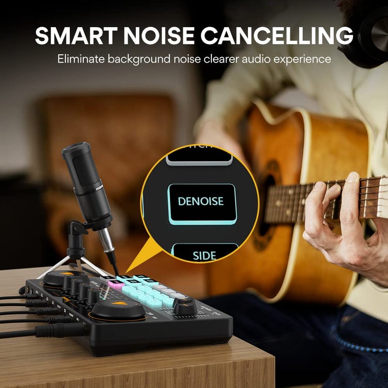 Maono مجموعة معدات بودكاست MAONO - خلاط صوتي - استوديو إنتاج بودكاست شامل مع ميكروفون 3.5 مم للبث المباشر، تسجيل البودكاست، الكمبيوتر، الهاتف الذكي، DJ MaonoCaster Lite (AU-AM200-S1) - Image 5