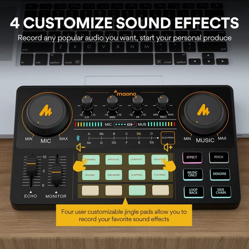 Maono مجموعة معدات بودكاست MAONO - خلاط صوتي - استوديو إنتاج بودكاست شامل مع ميكروفون 3.5 مم للبث المباشر، تسجيل البودكاست، الكمبيوتر، الهاتف الذكي، DJ MaonoCaster Lite (AU-AM200-S1) - Image 4