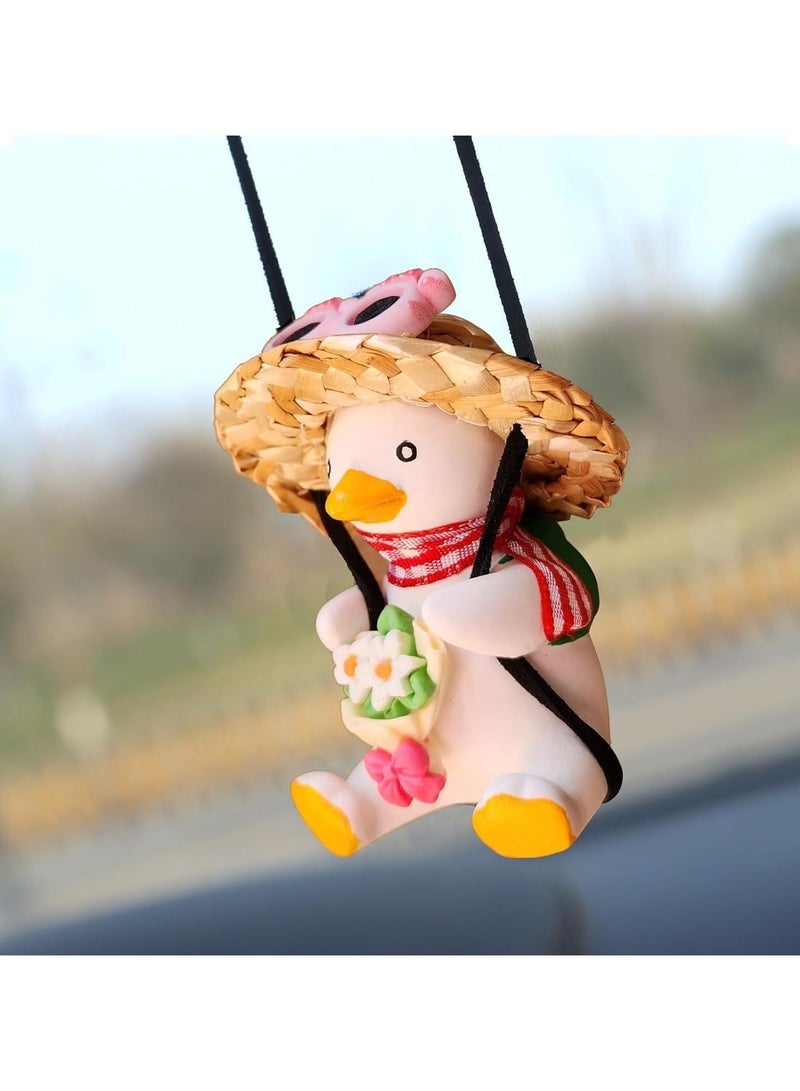كابتن تيك Swinging Duck Car Hanging Ornament - Cool Pink Fedora Hat & Guitar Design - Rear View Mirror Accessories for Vehicles, Homes, Offices - Image 1
