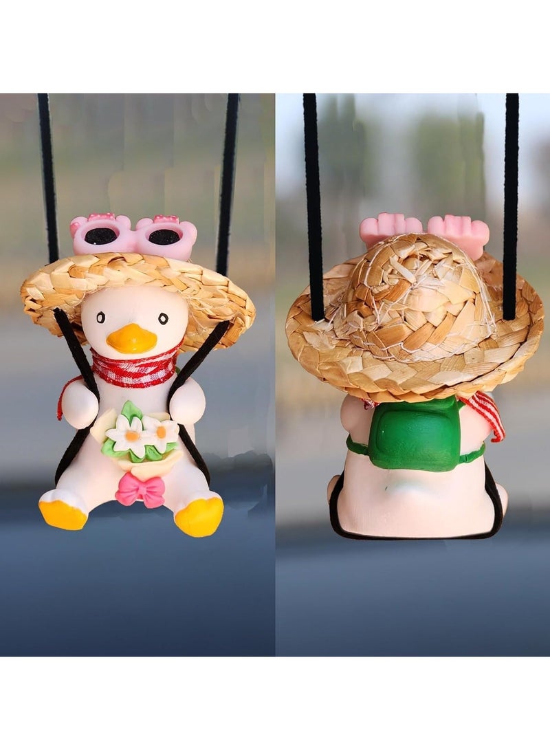 كابتن تيك Swinging Duck Car Hanging Ornament - Cool Pink Fedora Hat & Guitar Design - Rear View Mirror Accessories for Vehicles, Homes, Offices - Image 2