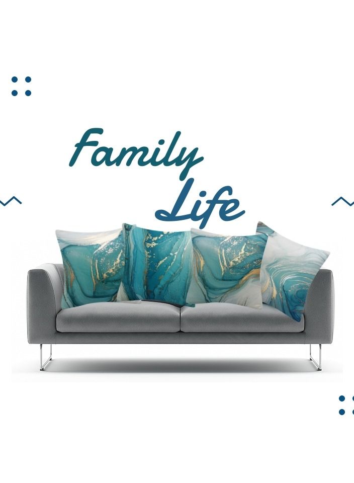 Mistyblue 4pcs Turquoise Design Cushion Cover Set 18x18 Inch Misty Blue Home Decorative Throw Pillow Cases Double Sided Pattern Short Plush Velvet 45x45cm Square Cushion Case For Sofa Couch  - Image 5