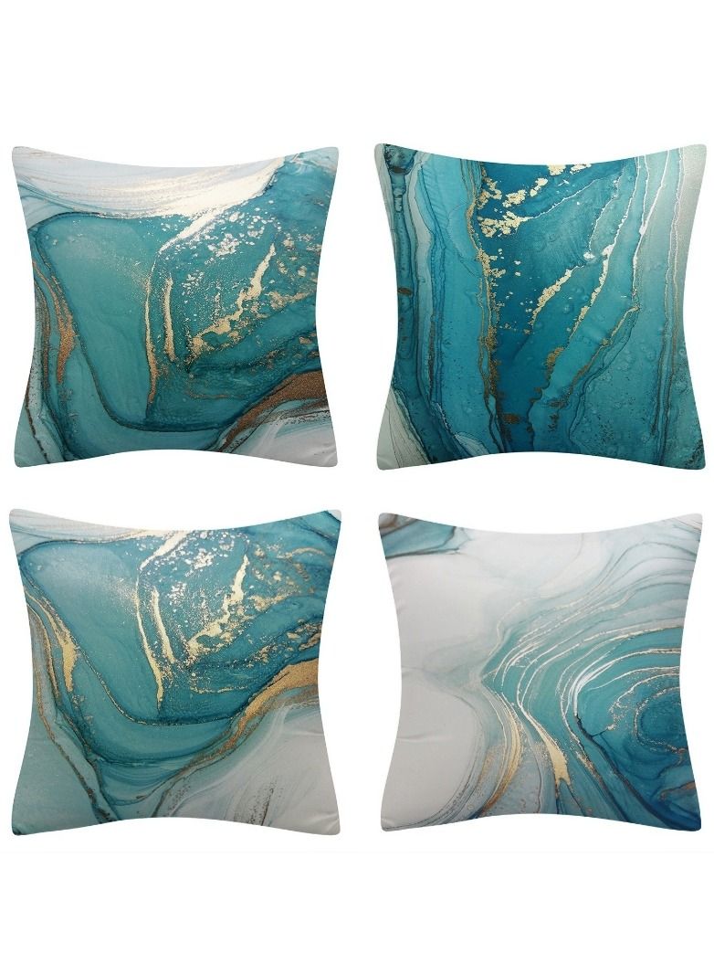 Mistyblue 4pcs Turquoise Design Cushion Cover Set 18x18 Inch Misty Blue Home Decorative Throw Pillow Cases Double Sided Pattern Short Plush Velvet 45x45cm Square Cushion Case For Sofa Couch  - Image 1