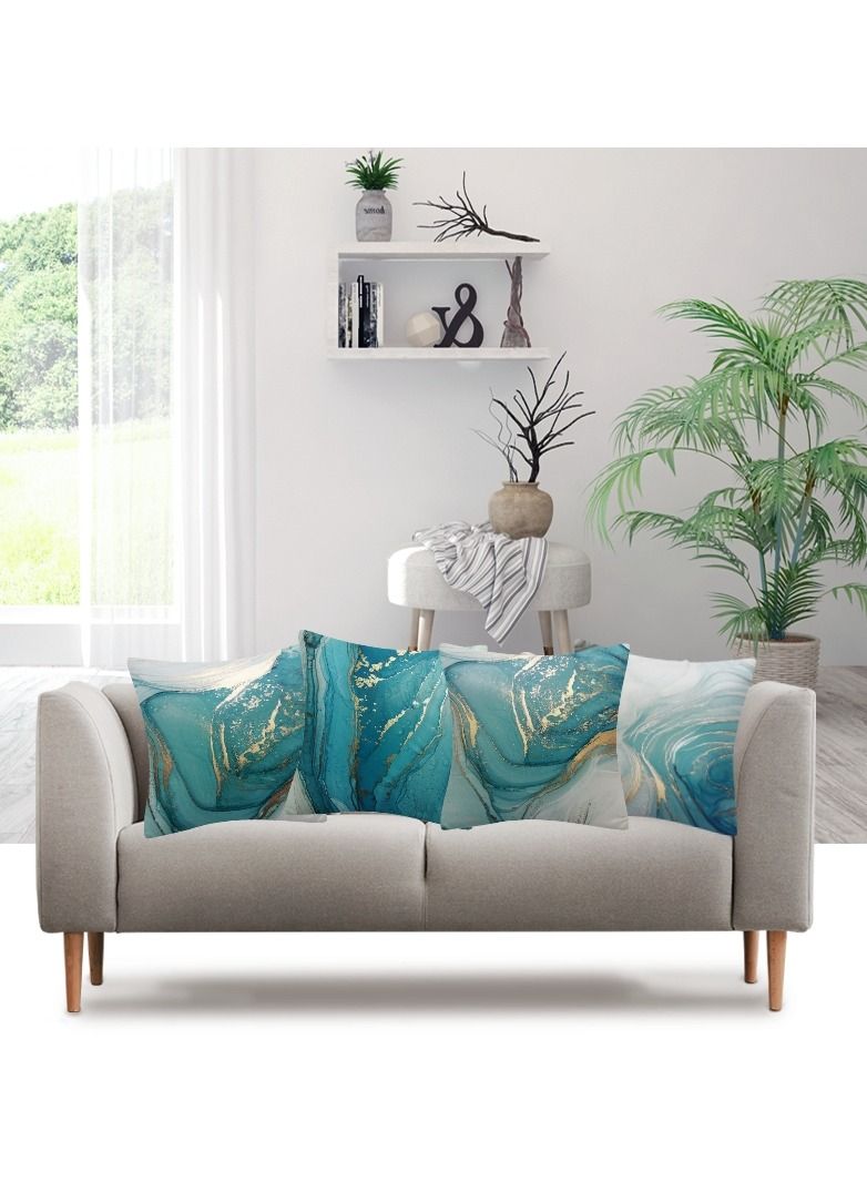 Mistyblue 4pcs Turquoise Design Cushion Cover Set 18x18 Inch Misty Blue Home Decorative Throw Pillow Cases Double Sided Pattern Short Plush Velvet 45x45cm Square Cushion Case For Sofa Couch  - Image 4
