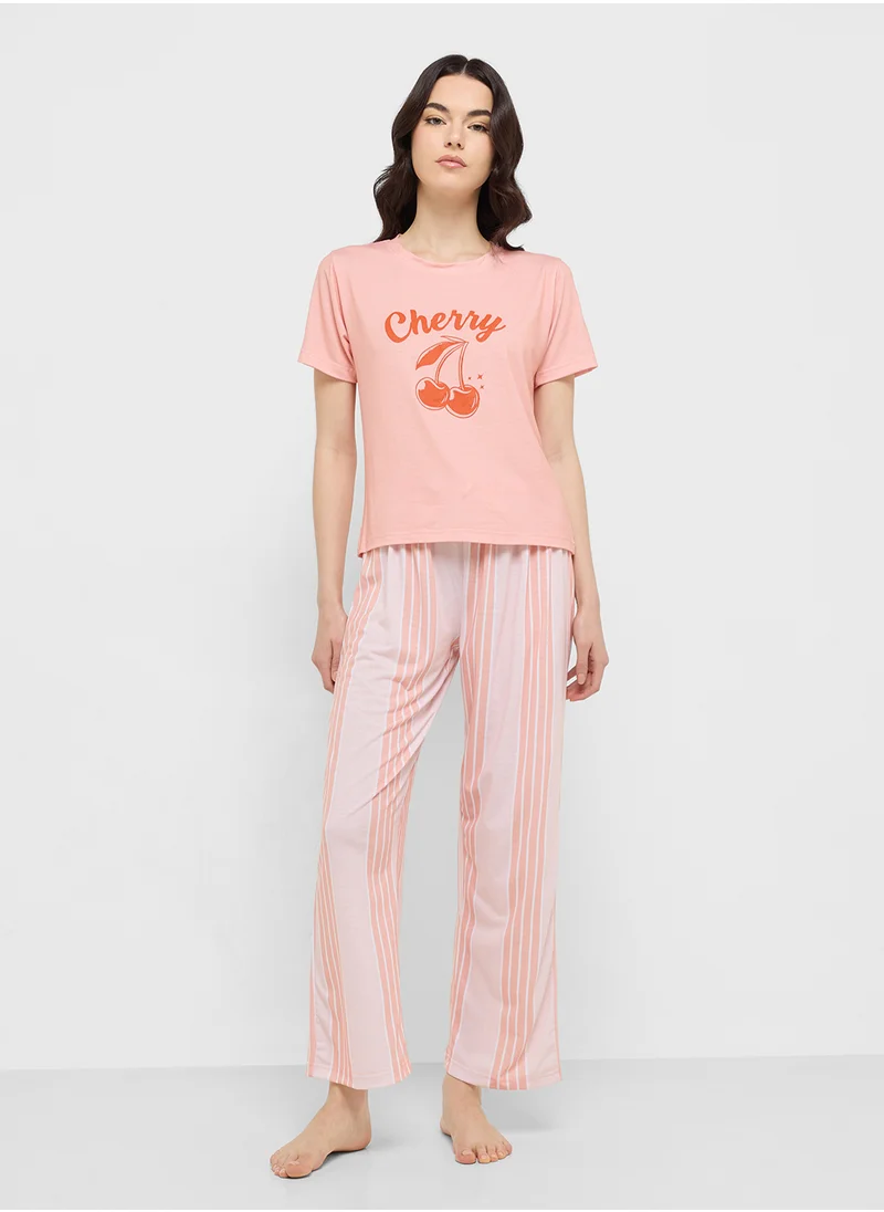 Ginger Cotton Cherry T-Shirt & Pyjama Set