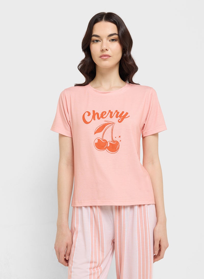 Ginger Cotton Cherry T-Shirt & Pyjama Set  - Image 3