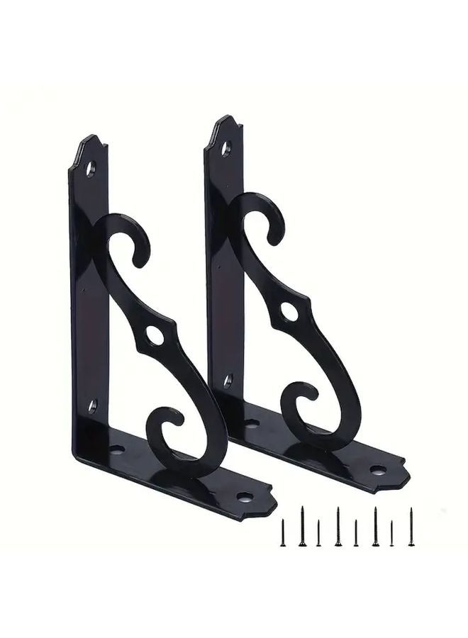 2 Pcs Black Heavy Duty Floating Shelf Brackets Wall Mounted Corner Brace Support - Image 1