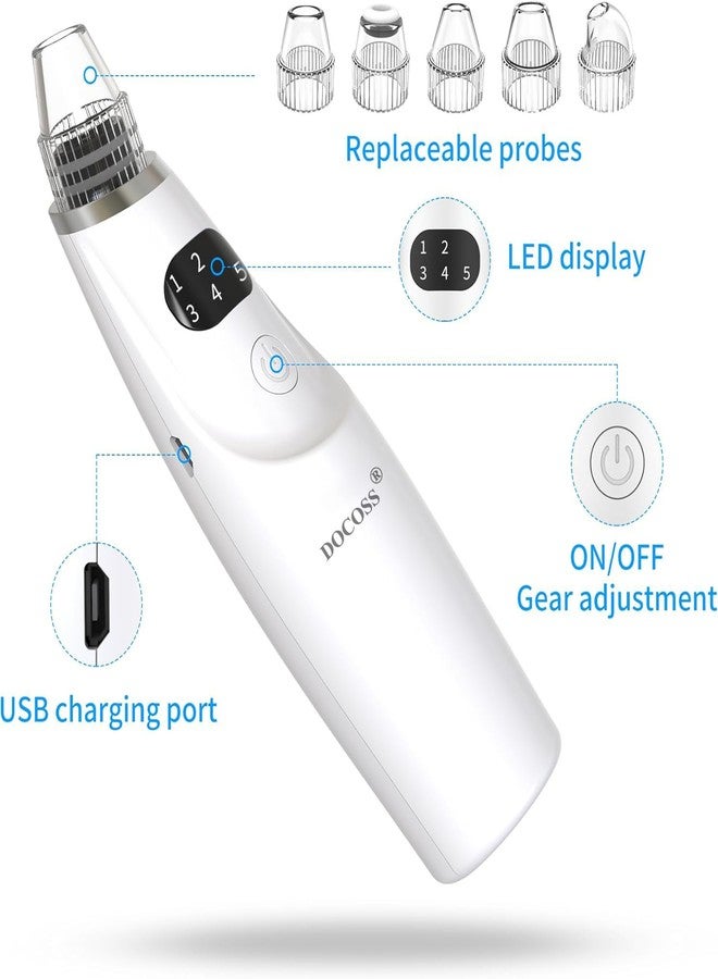 Docoss Ultrasonic Black head Remover Tool -Rechargeable White heads & Blackhead Removal Machine for Nose with 5 Suction Levels and Probes, Pore Cleansing Machine for Skin Lifting & Brighter Face - Image 4