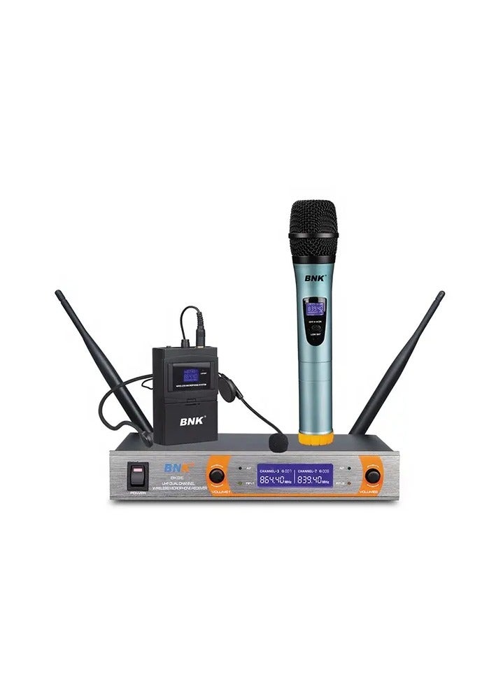 BNK Professional 2-Channel VHF Wireless Microphone System Includes 1 Lapel Microphone and 1 Handheld Microphone with Transmitter for Parties, Conferences, and Meetings - Image 1