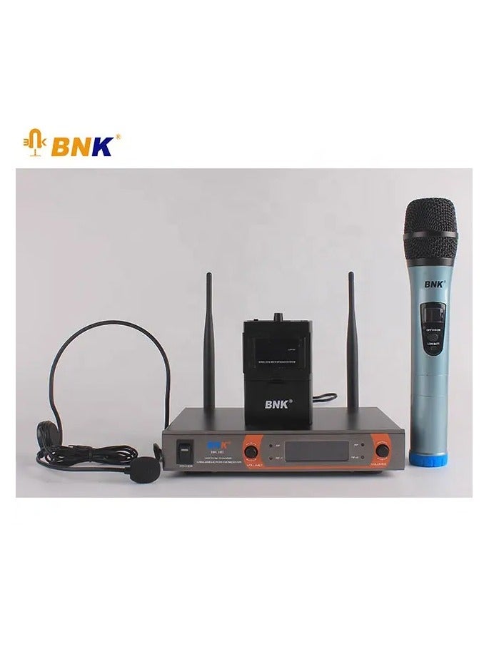 BNK Professional 2-Channel VHF Wireless Microphone System Includes 1 Lapel Microphone and 1 Handheld Microphone with Transmitter for Parties, Conferences, and Meetings - Image 2