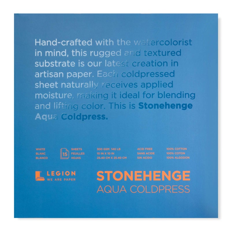 Stonehenge Aqua Watercolor Block 140lb Coldpress 10 x 10 White 15 Sheets L21SQC140WH1010 - Image 1