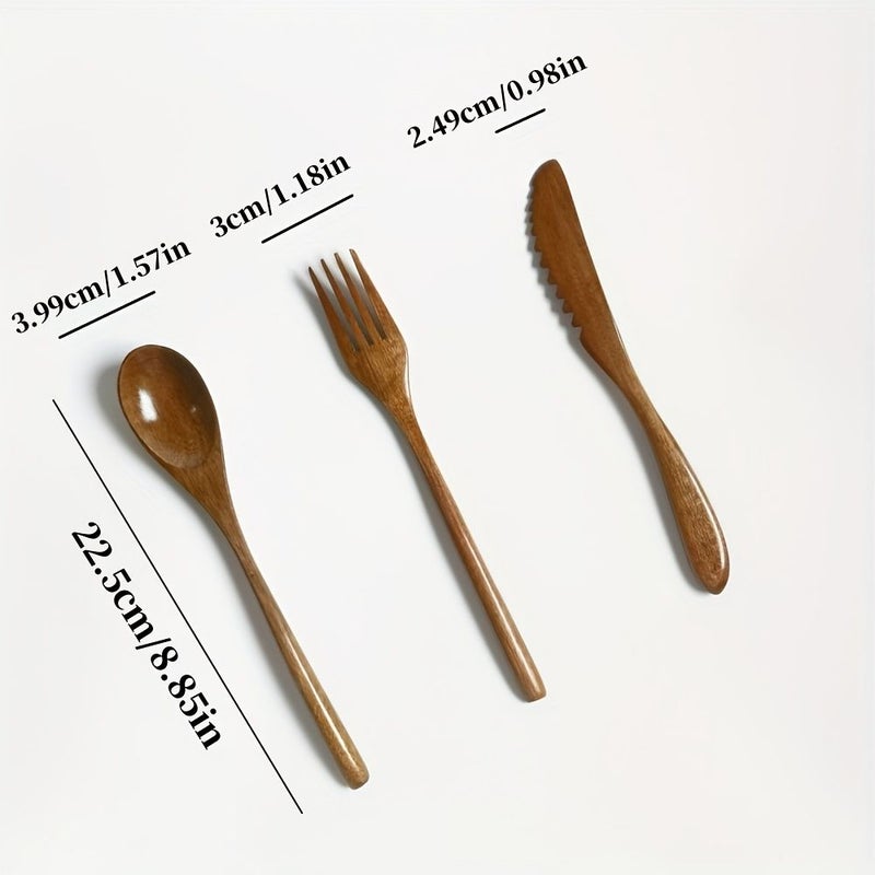 6 Piece Handcrafted Nanmu Wood Cutlery Set Solid Wooden Knife Fork Spoon Vintage Design Simple Style - Image 3